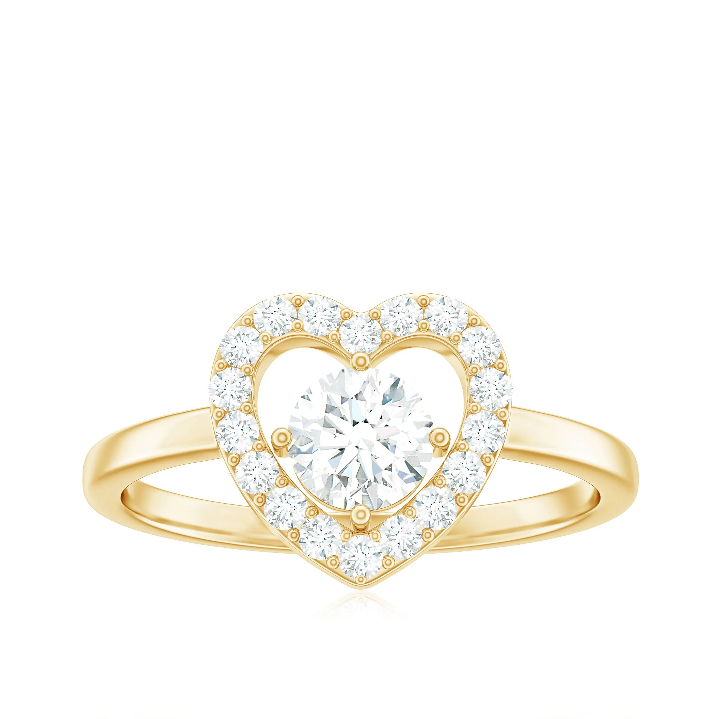 1 CT Round Cut Moissanite Heart Engagement Ring with Halo