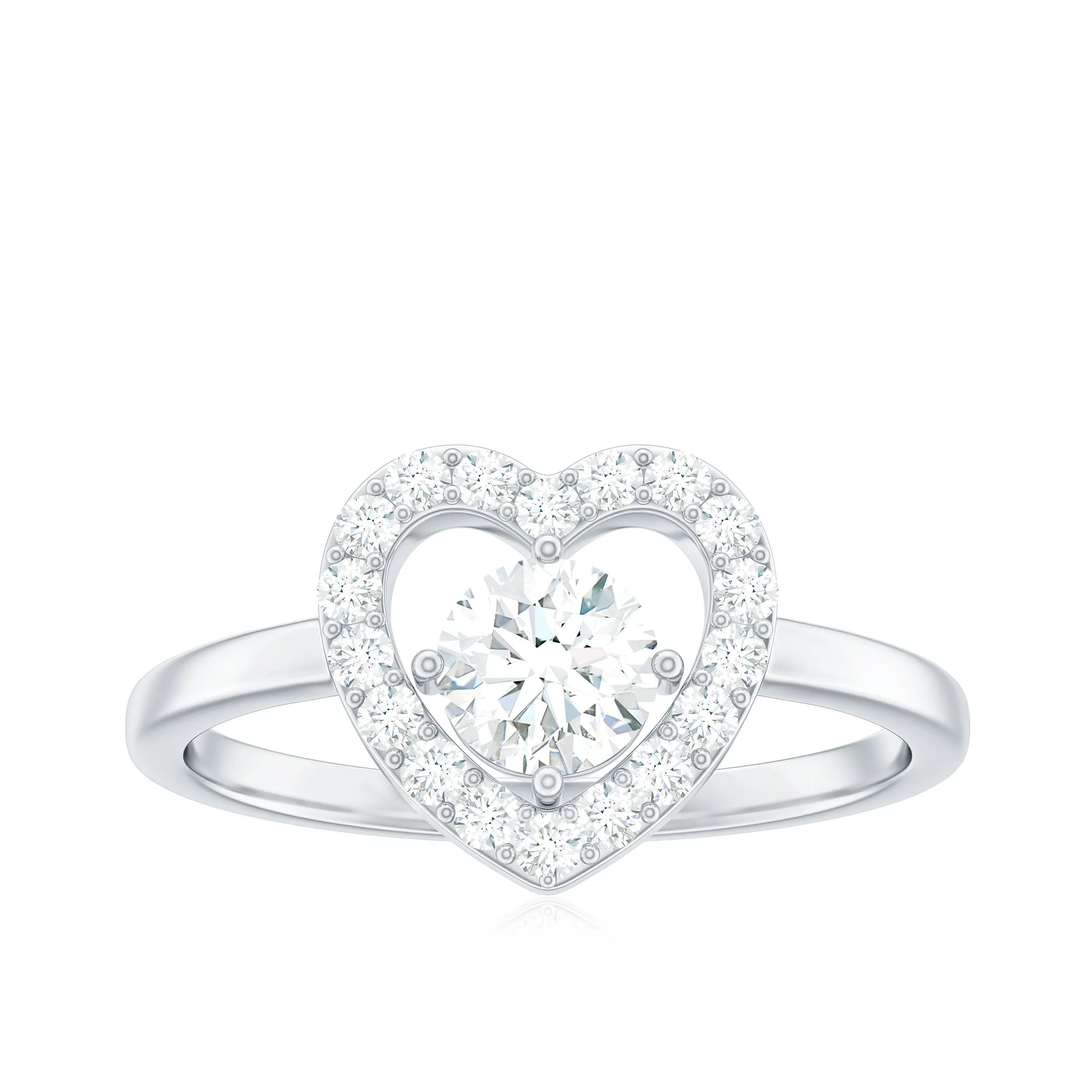 1 CT Round Cut Moissanite Heart Engagement Ring with Halo