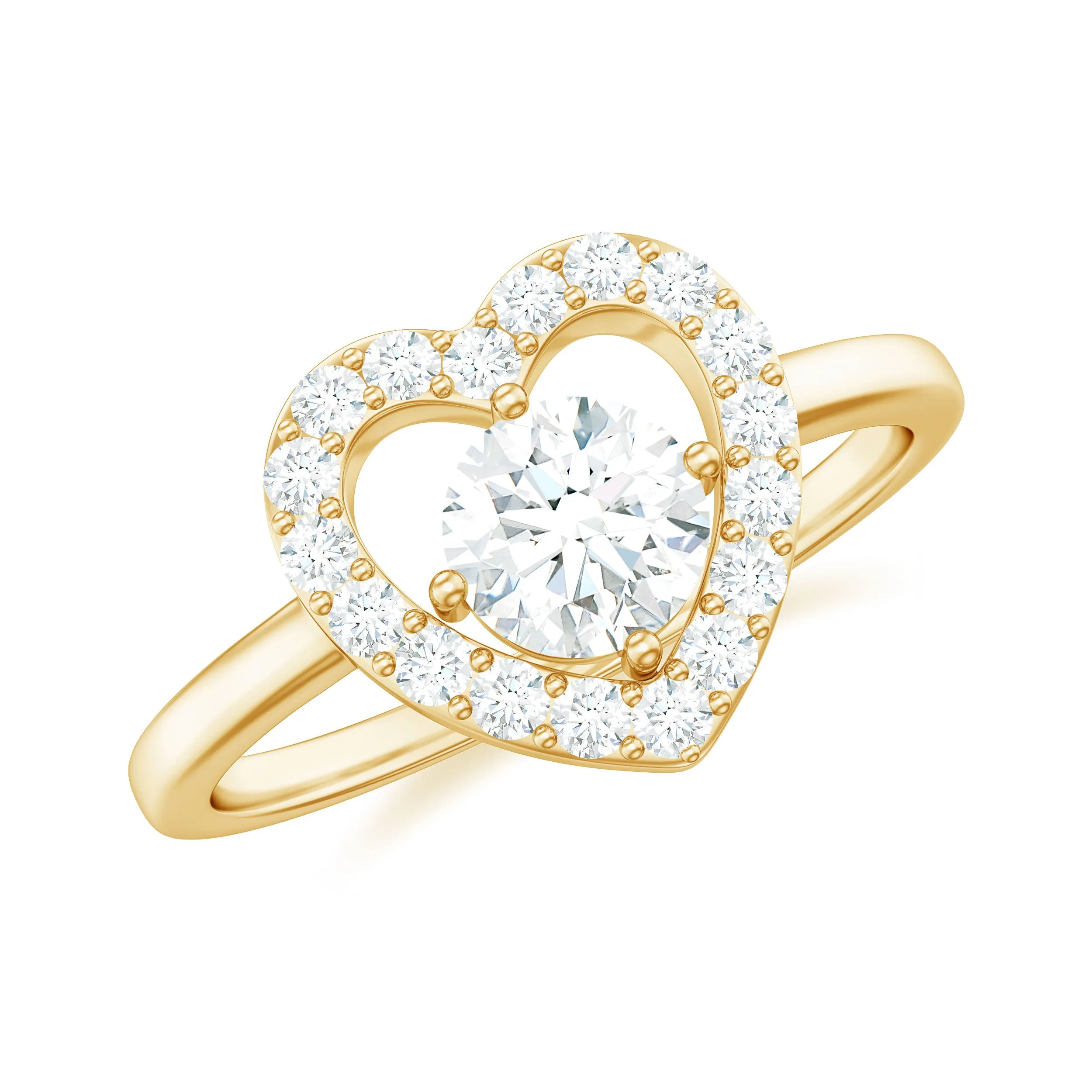 1 CT Round Cut Moissanite Heart Engagement Ring with Halo