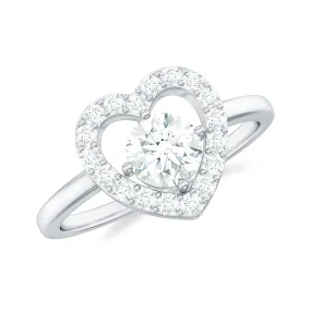 1 CT Round Cut Moissanite Heart Engagement Ring with Halo