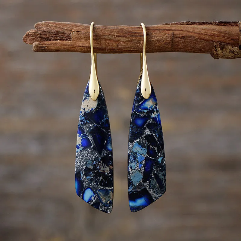 1 Pair Classic Style Color Block Patchwork Natural Stone Drop Earrings