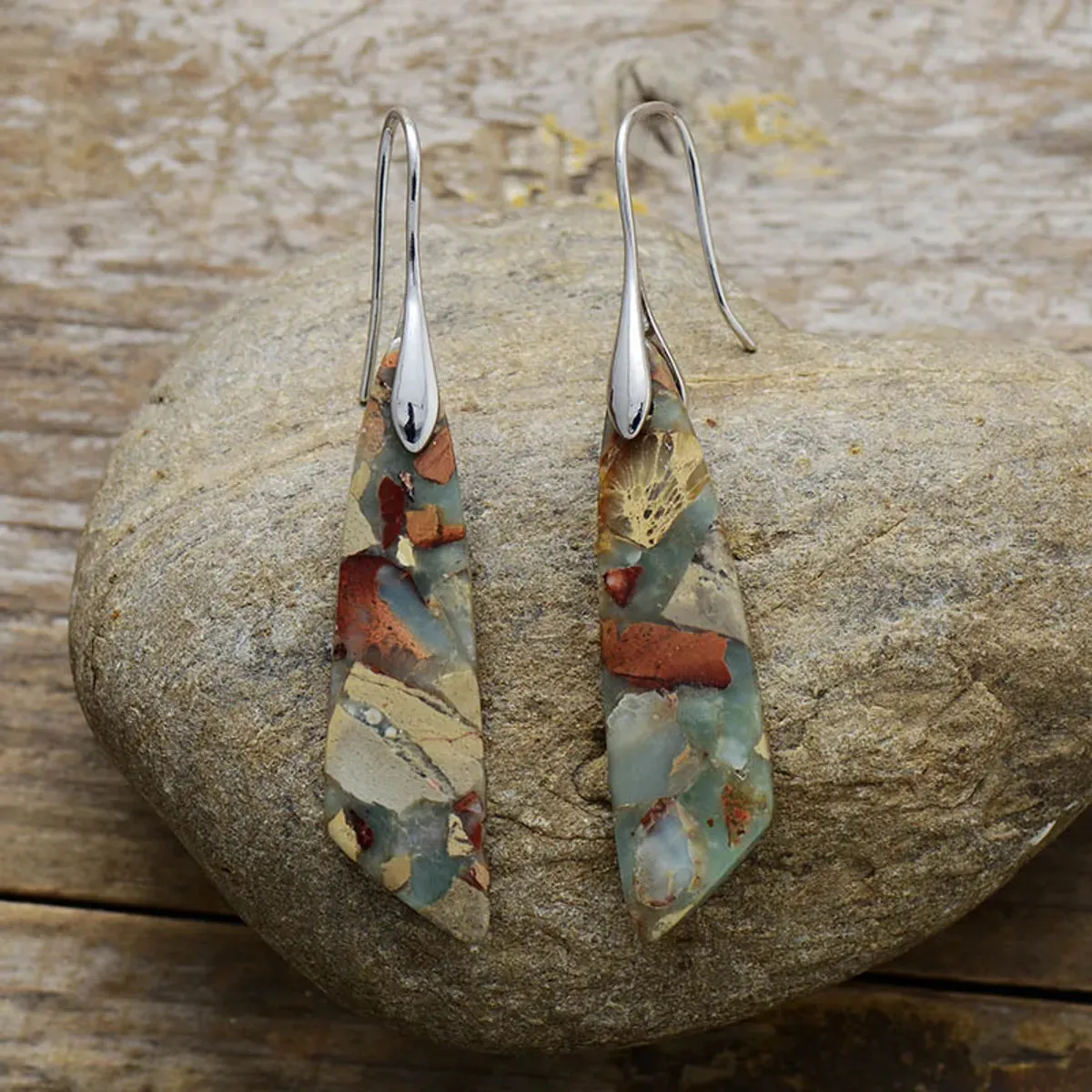 1 Pair Classic Style Color Block Patchwork Natural Stone Drop Earrings