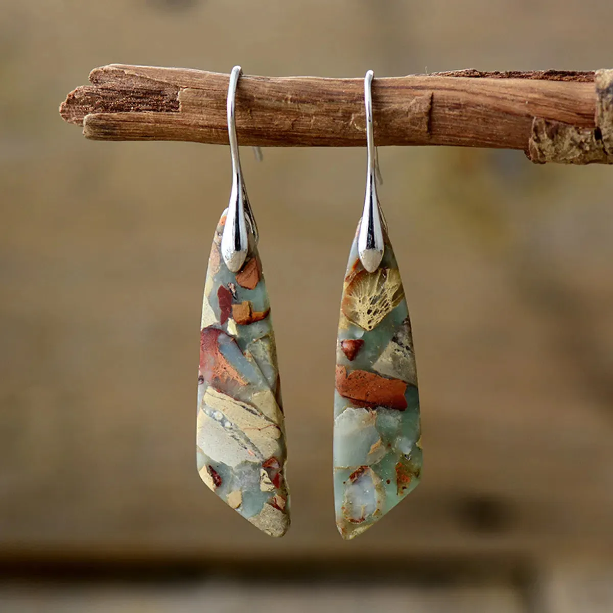 1 Pair Classic Style Color Block Patchwork Natural Stone Drop Earrings