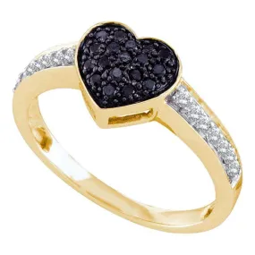 10k Gold Women's Black Round Diamond Heart Cluster Ring - FREE Shipping (US/CA)