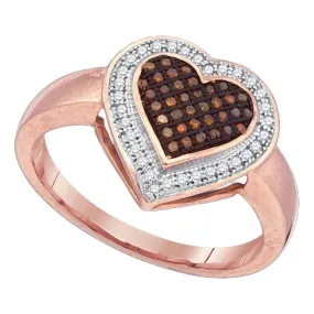10k Rose Gold Women's Red Diamond Halo Heart Cluster Ring - FREE Shipping (US/CA)