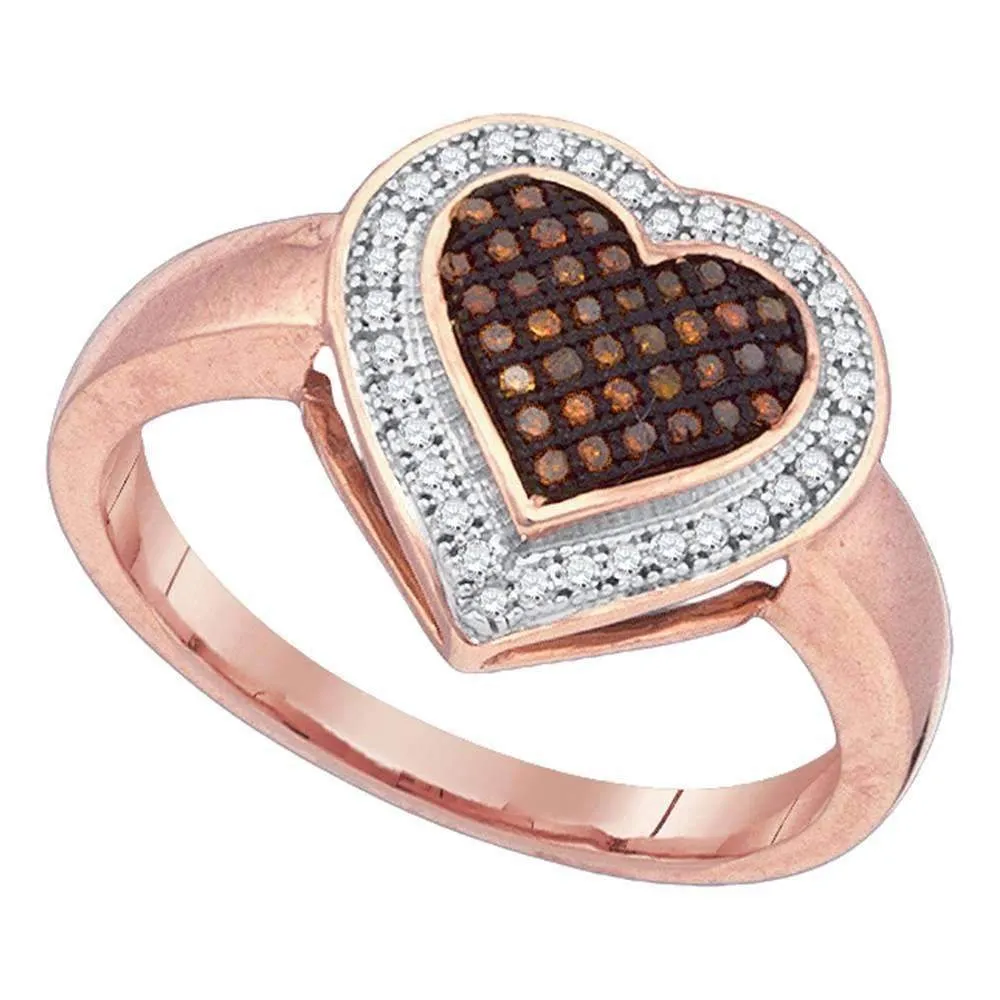 10k Rose Gold Women's Red Diamond Halo Heart Cluster Ring - FREE Shipping (US/CA)