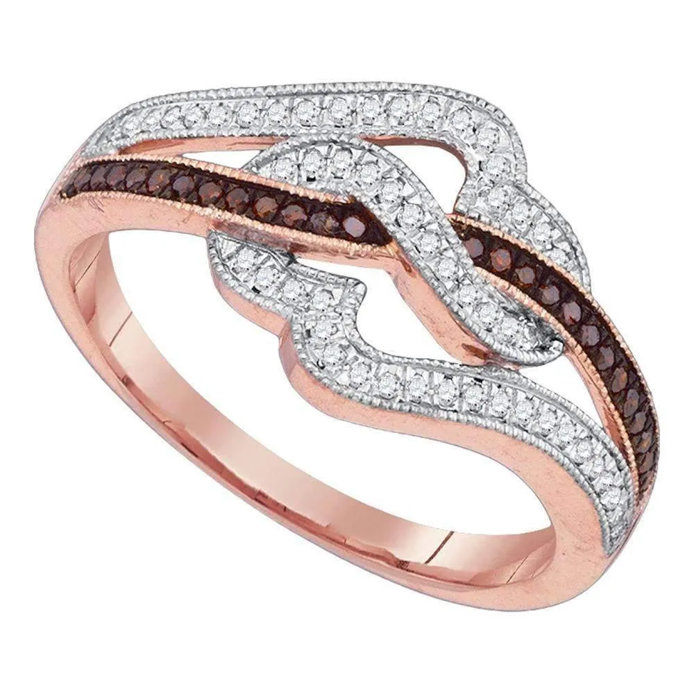 10k Rose Gold Women's Red Diamond Heart Ring - FREE Shipping (US/CA)