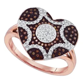 10k Rose Gold Women's Red Diamond Starburst Heart Cluster Ring - FREE Shipping (US/CA)