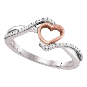 10k White Gold Diamond Pink Rose-Tone Heart Love Ring - FREE Shipping (US/CA)