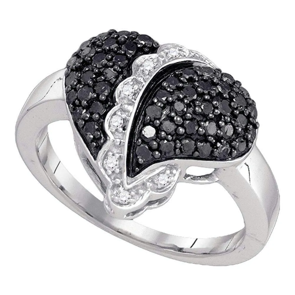 10kt White Gold Women's Round Black Color Enhanced Diamond Heart Cluster Ring 5/8 Cttw - FREE Shipping (US/CAN)