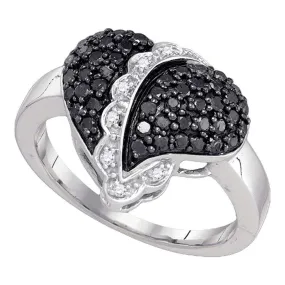 10kt White Gold Women's Round Black Color Enhanced Diamond Heart Cluster Ring 5/8 Cttw - FREE Shipping (US/CAN)