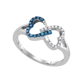10kt White Gold Women's Round Blue Color Enhanced Diamond Heart Love Ring 1/6 Cttw - FREE Shipping (US/CAN)