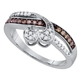 10kt White Gold Women's Round Cognac-brown Color Enhanced Diamond Heart Love Band Ring 1/4 Cttw - FREE Shipping (US/CAN)