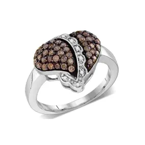 10kt White Gold Women's Round Cognac-brown Color Enhanced Diamond Heart Love Ring 5/8 Cttw - FREE Shipping (US/CAN)