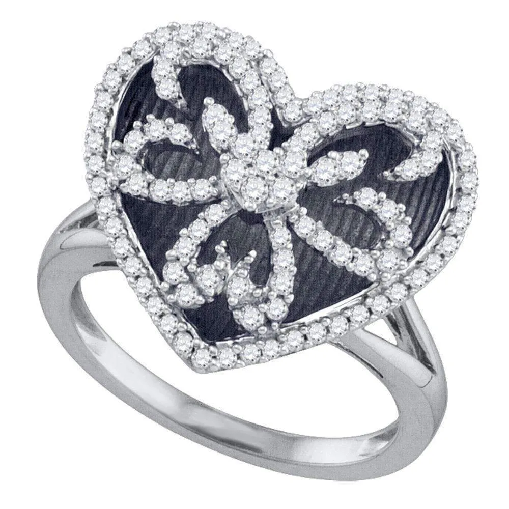 10kt White Gold Women's Round Diamond Black Rhodium Heart Ring 1/2 Cttw - FREE Shipping (US/CAN)