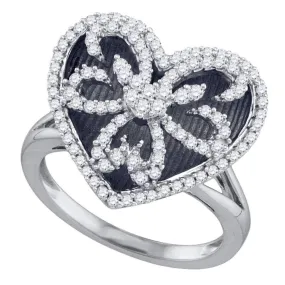 10kt White Gold Women's Round Diamond Black Rhodium Heart Ring 1/2 Cttw - FREE Shipping (US/CAN)