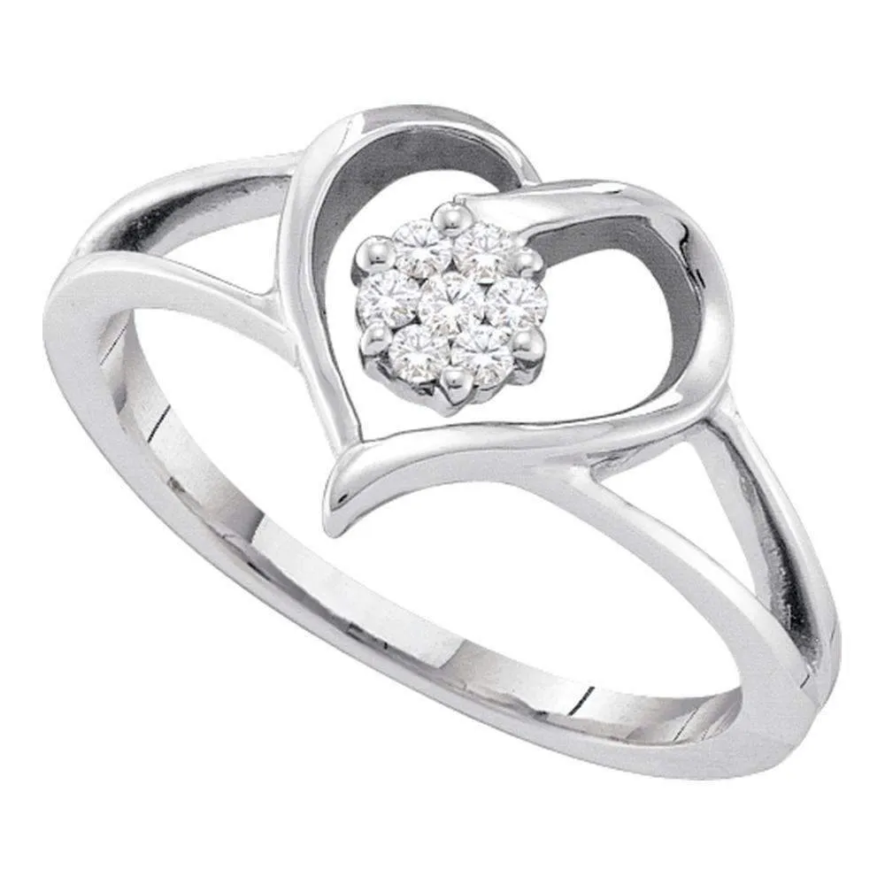 10kt White Gold Women's Round Diamond Heart Flower Cluster Ring 1/12 Cttw - FREE Shipping (US/CAN)
