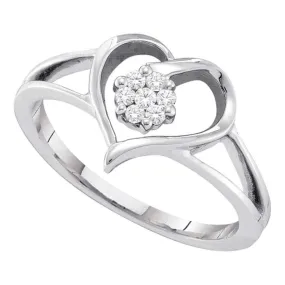 10kt White Gold Women's Round Diamond Heart Flower Cluster Ring 1/12 Cttw - FREE Shipping (US/CAN)