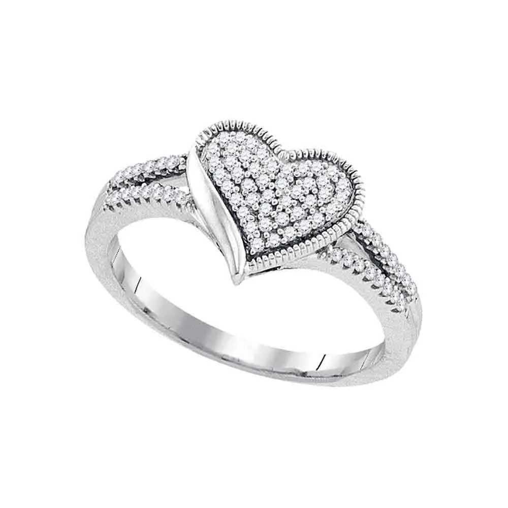 10kt White Gold Women's Round Diamond Milgrain Heart Cluster Ring 1/5 Cttw - FREE Shipping (US/CAN)