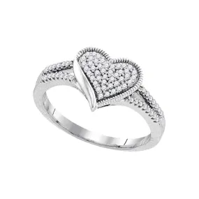 10kt White Gold Women's Round Diamond Milgrain Heart Cluster Ring 1/5 Cttw - FREE Shipping (US/CAN)