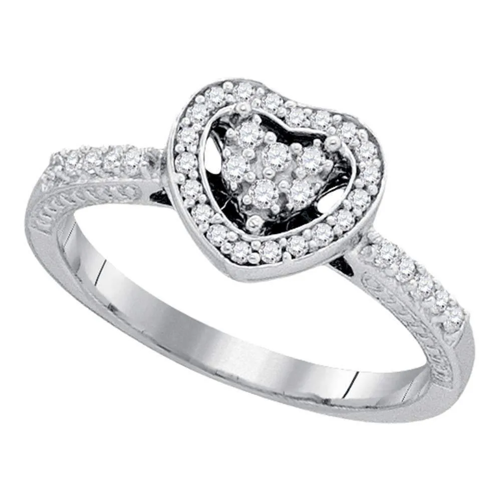 10kt White Gold Women's Round Diamond Simple Heart Halo Ring 1/4 Cttw - FREE Shipping (US/CAN)