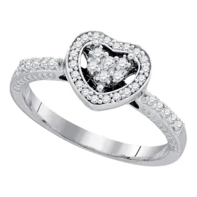 10kt White Gold Women's Round Diamond Simple Heart Halo Ring 1/4 Cttw - FREE Shipping (US/CAN)