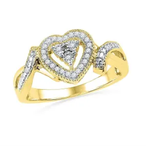 10kt Yellow Gold Women's Round Diamond Framed Heart Cluster Ring 1/10 Cttw - FREE Shipping (US/CAN)