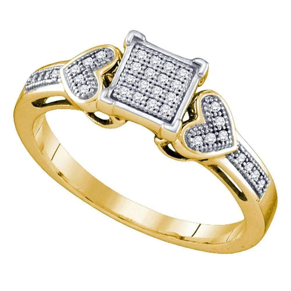 10kt Yellow Gold Women's Round Diamond Heart Love Cluster Ring 1/10 Cttw - FREE Shipping (US/CAN)