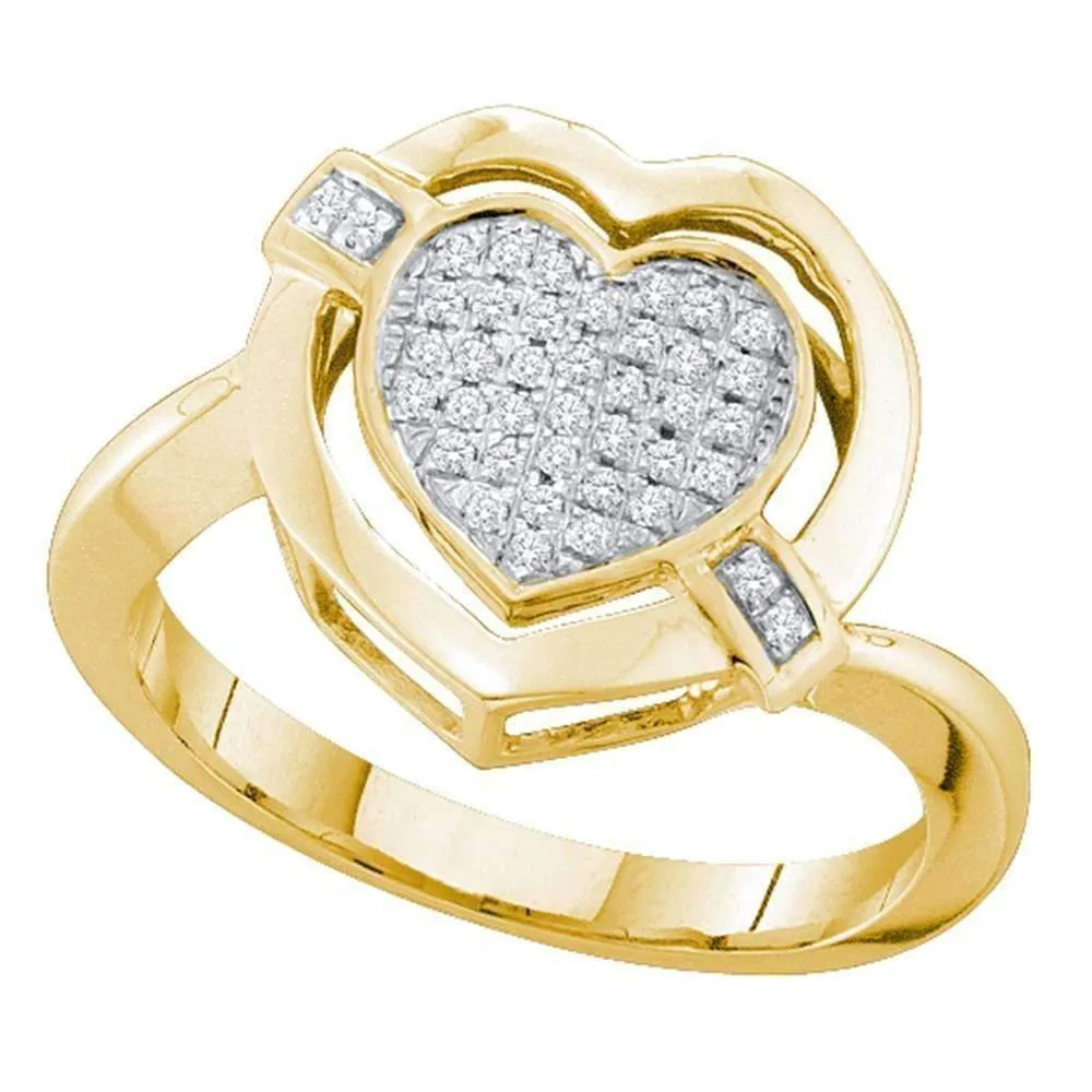 10kt Yellow Gold Women's Round Diamond Heart Love Cluster Ring 1/6 Cttw - FREE Shipping (US/CAN)