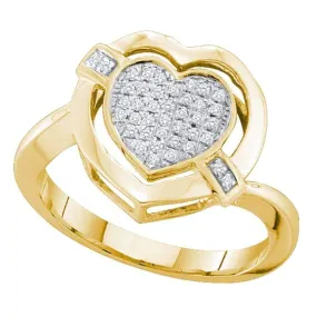 10kt Yellow Gold Women's Round Diamond Heart Love Cluster Ring 1/6 Cttw - FREE Shipping (US/CAN)