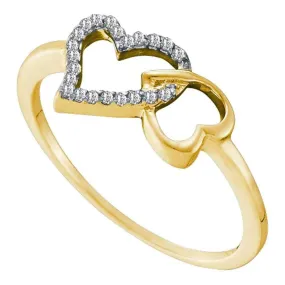 10kt Yellow Gold Women's Round Diamond Joined Linked Heart Ring 1/12 Cttw - FREE Shipping (US/CAN)