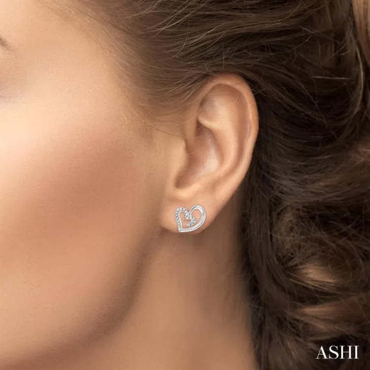 1/10 Ctw Round Cut Diamond Heart Shape Earrings in Sterling Silver