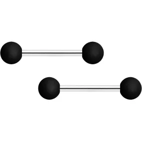 14 Gauge 9/16 Basic Black Matte Barbell Nipple Ring Set