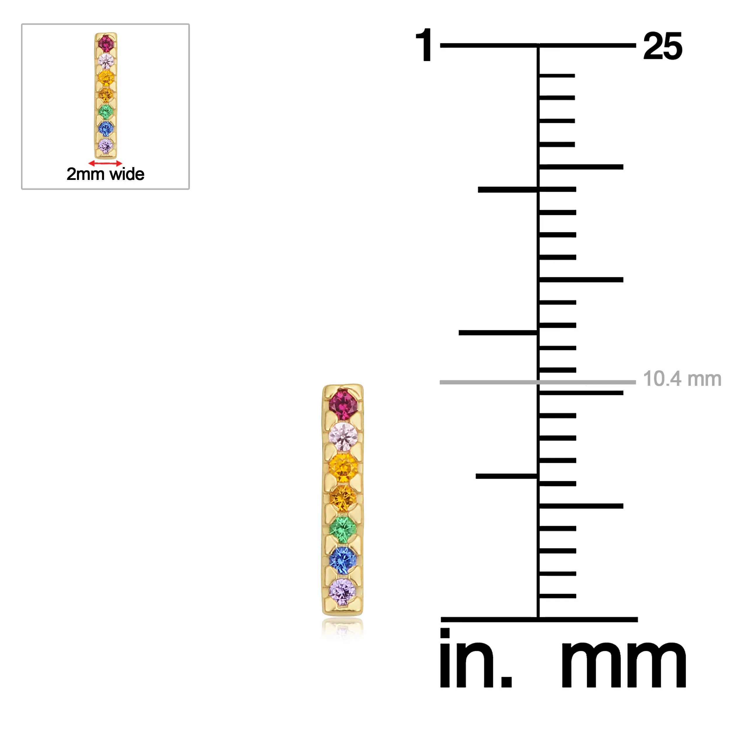 14k Yellow Gold Multi Color Cubic Zirconia Kaleidoscope Midi Stud Earrings