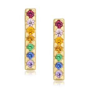14k Yellow Gold Multi Color Cubic Zirconia Kaleidoscope Midi Stud Earrings