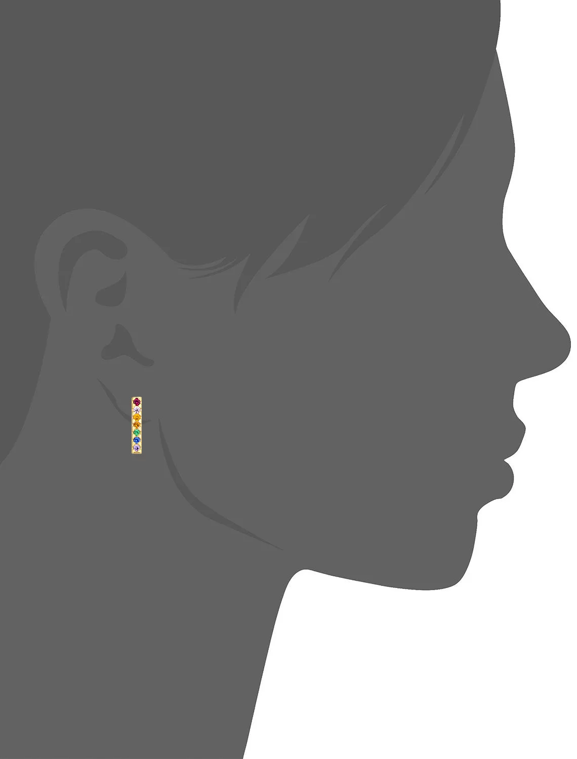 14k Yellow Gold Multi Color Cubic Zirconia Kaleidoscope Midi Stud Earrings