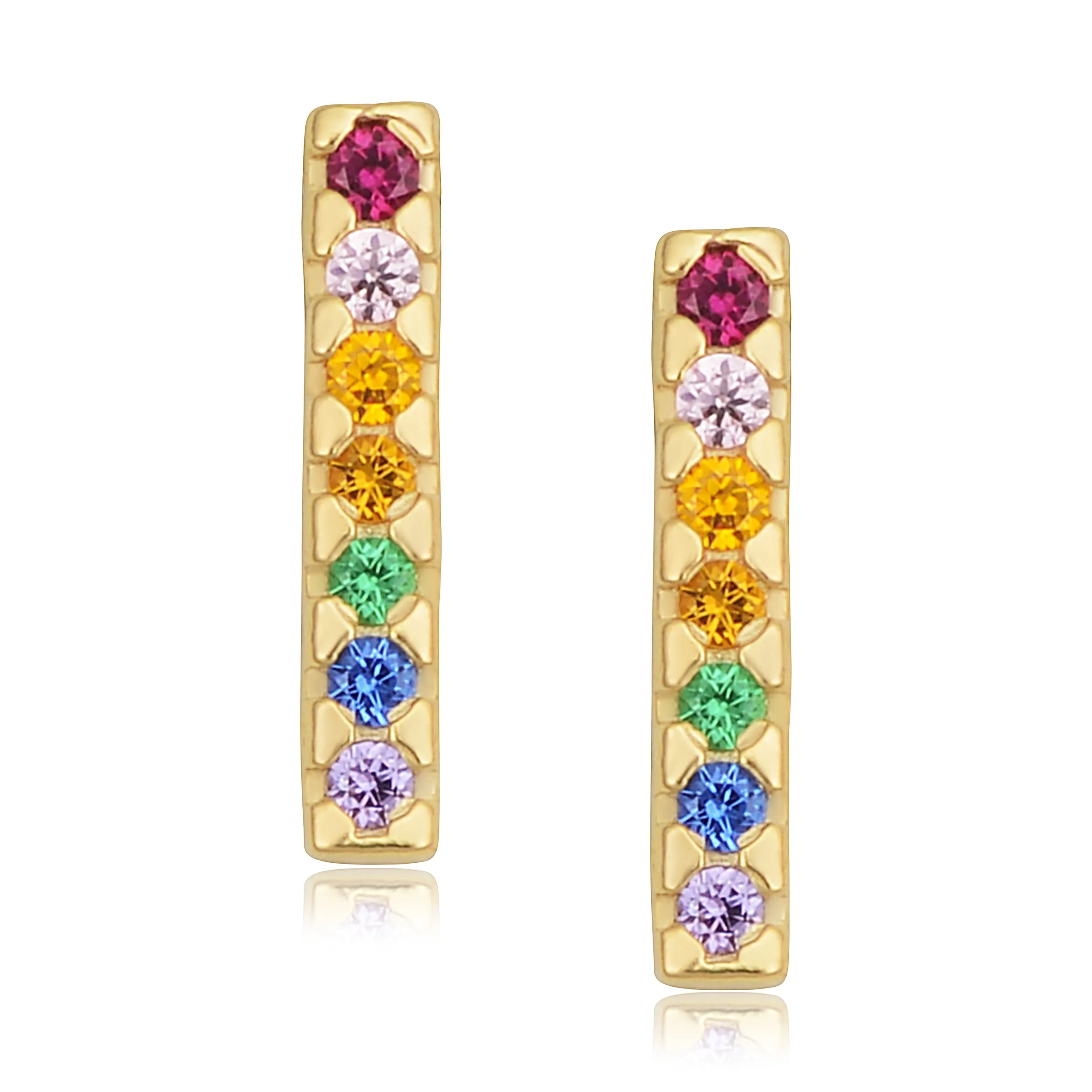 14k Yellow Gold Multi Color Cubic Zirconia Kaleidoscope Midi Stud Earrings