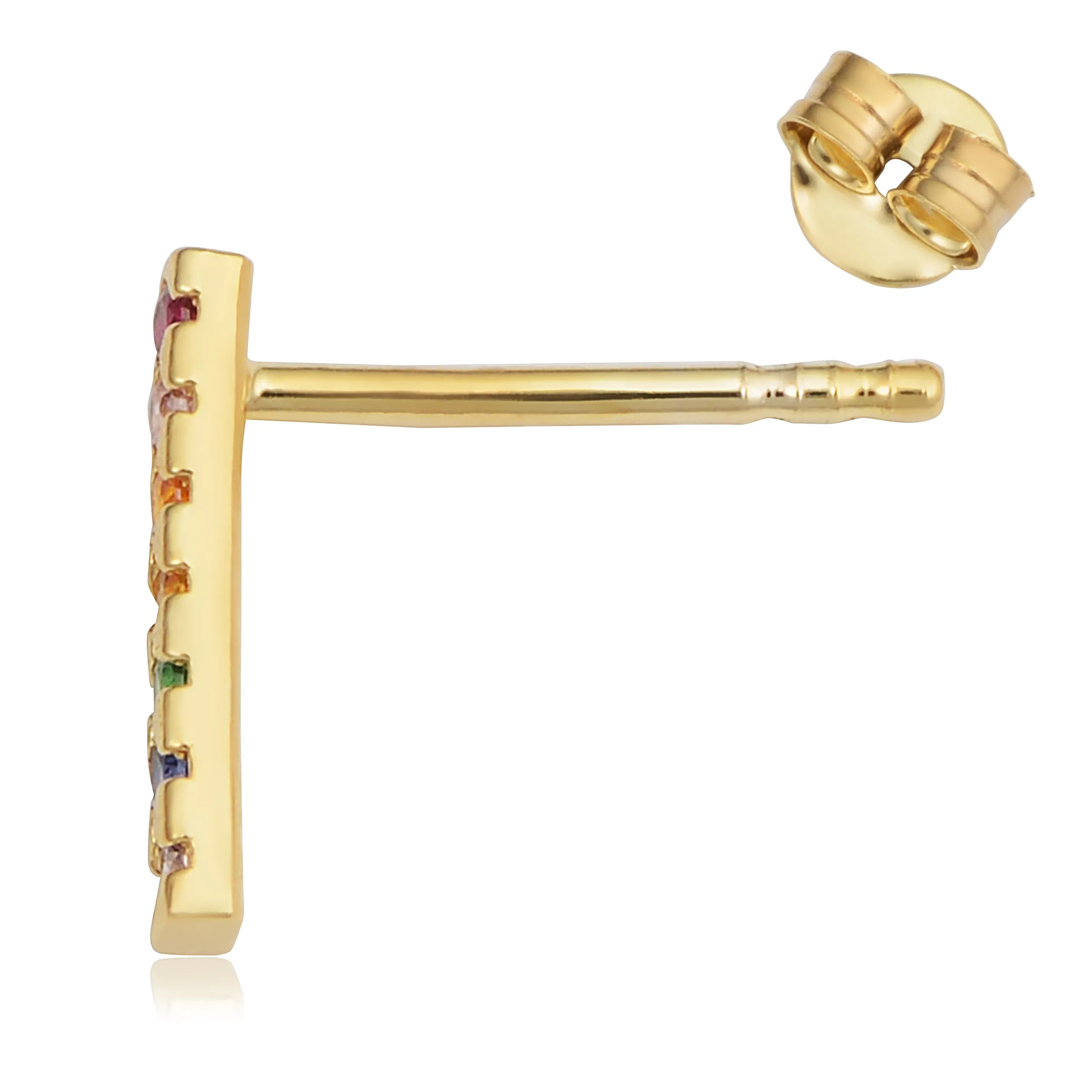 14k Yellow Gold Multi Color Cubic Zirconia Kaleidoscope Midi Stud Earrings