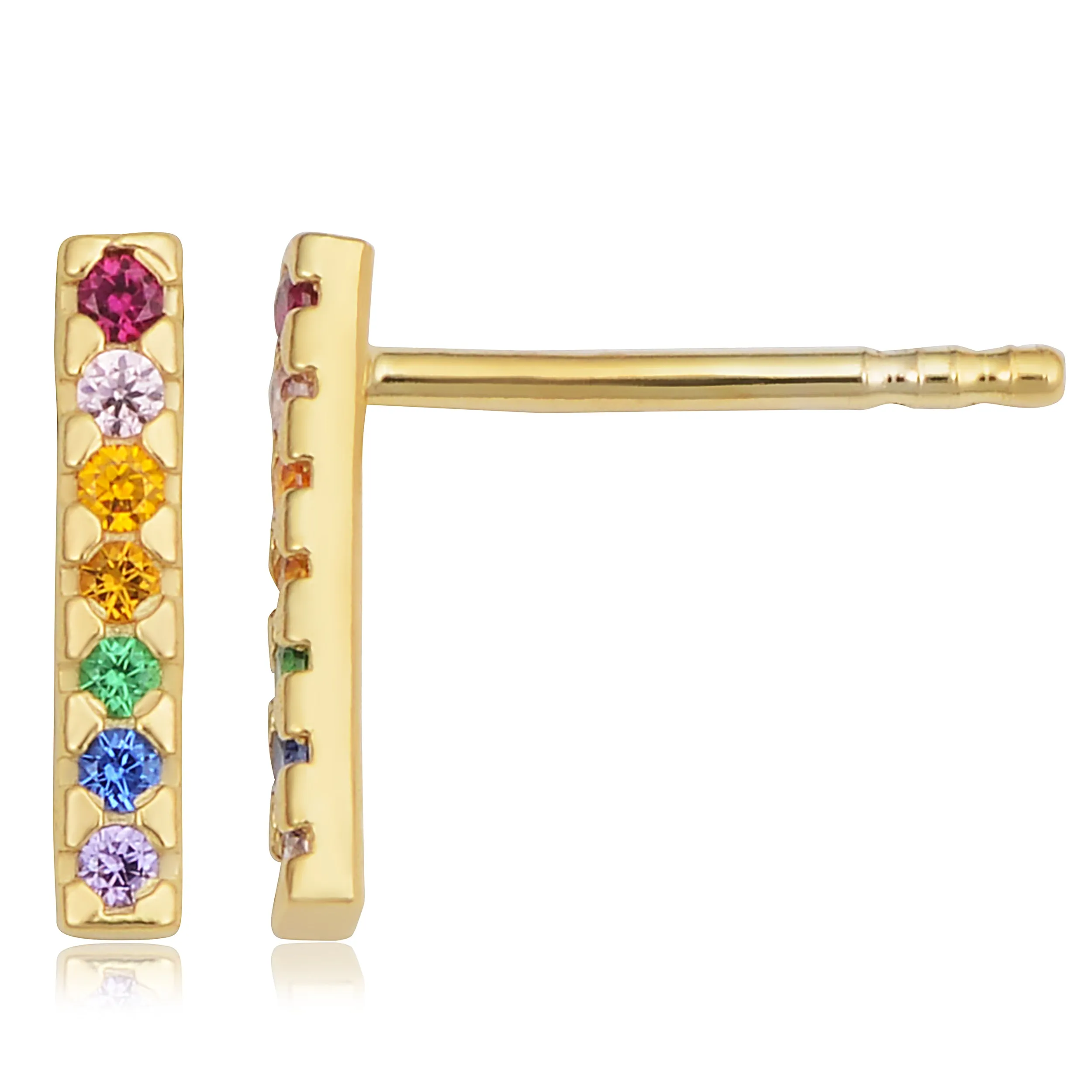 14k Yellow Gold Multi Color Cubic Zirconia Kaleidoscope Midi Stud Earrings