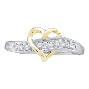 14kt White Gold Women's Round Diamond-accent Two-tone Heart Band Ring 1/20 Cttw - FREE Shipping (US/CAN)