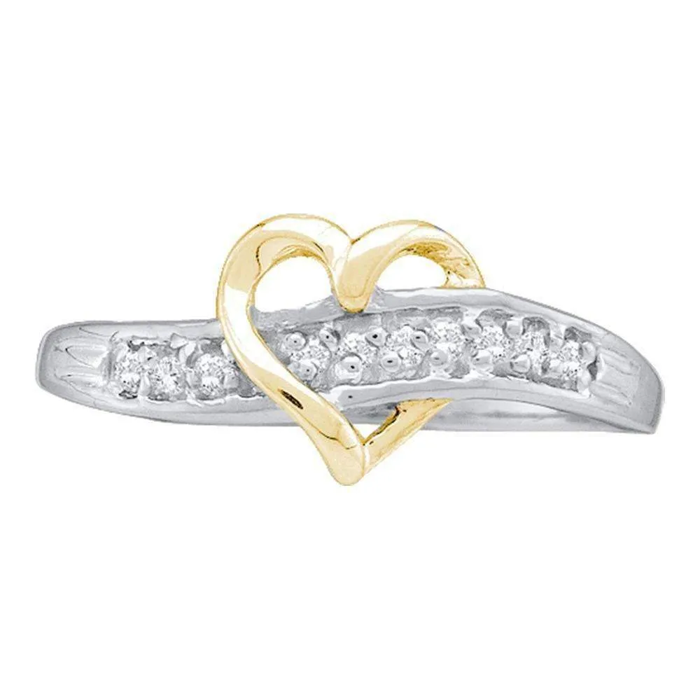 14kt White Gold Women's Round Diamond-accent Two-tone Heart Band Ring 1/20 Cttw - FREE Shipping (US/CAN)