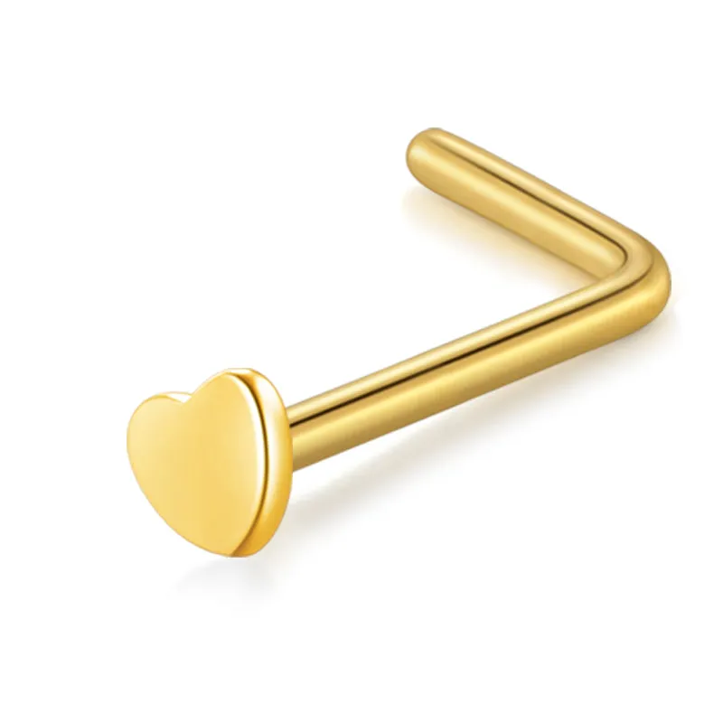 20g Heart Nose Rings Stainless Steel Nose Piercing Studs L Bend Shape Ring