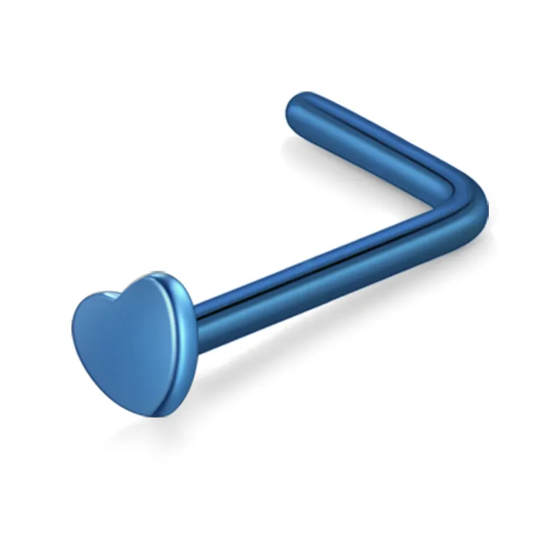 20g Heart Nose Rings Stainless Steel Nose Piercing Studs L Bend Shape Ring