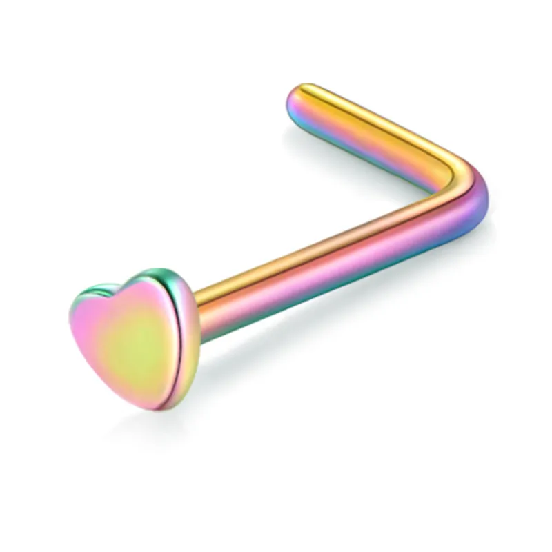 20g Heart Nose Rings Stainless Steel Nose Piercing Studs L Bend Shape Ring