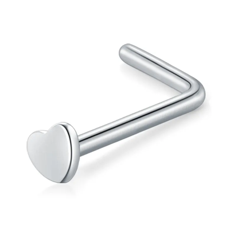 20g Heart Nose Rings Stainless Steel Nose Piercing Studs L Bend Shape Ring