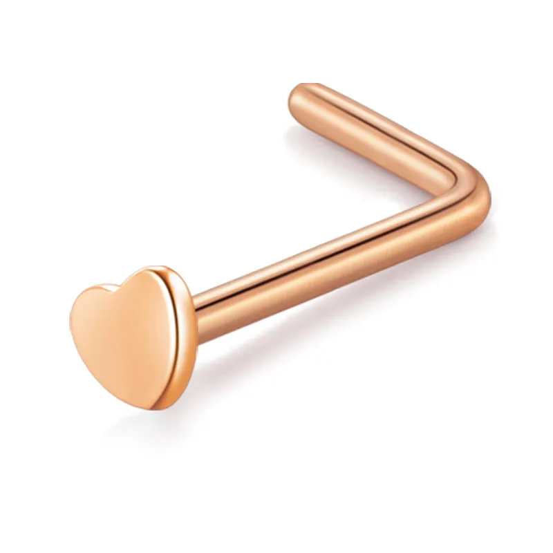 20g Heart Nose Rings Stainless Steel Nose Piercing Studs L Bend Shape Ring