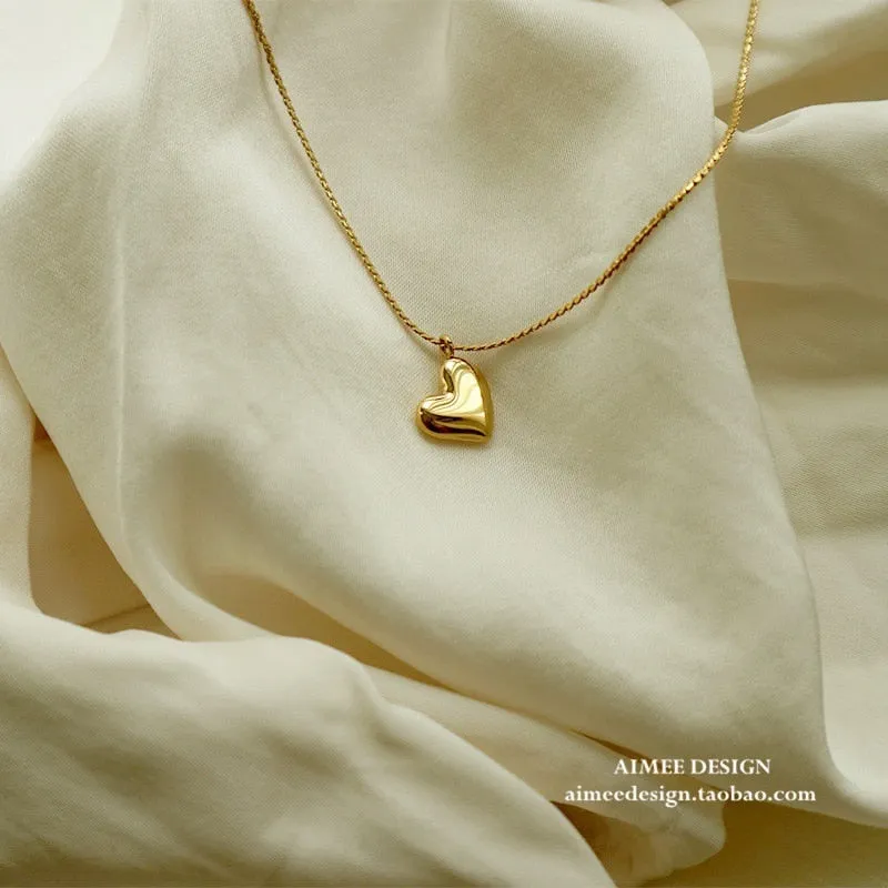 316L Stainless Steel Golden Temperament Love Heart Pendant Necklace