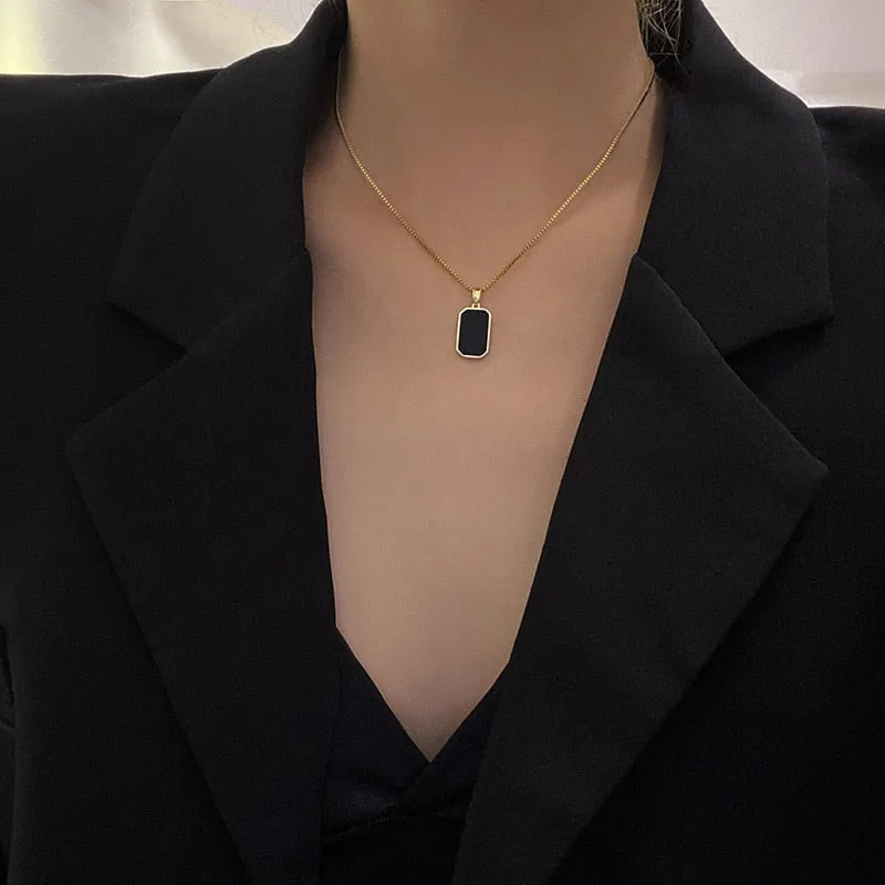 316L Stainless Steel Minimalist Rectangular Pendant Necklace For Women