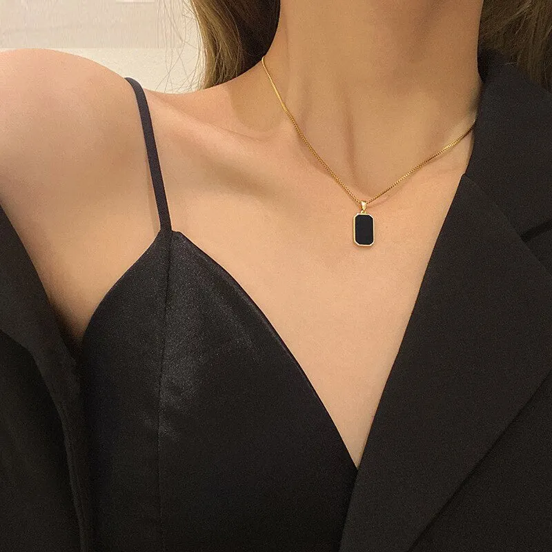 316L Stainless Steel Minimalist Rectangular Pendant Necklace For Women