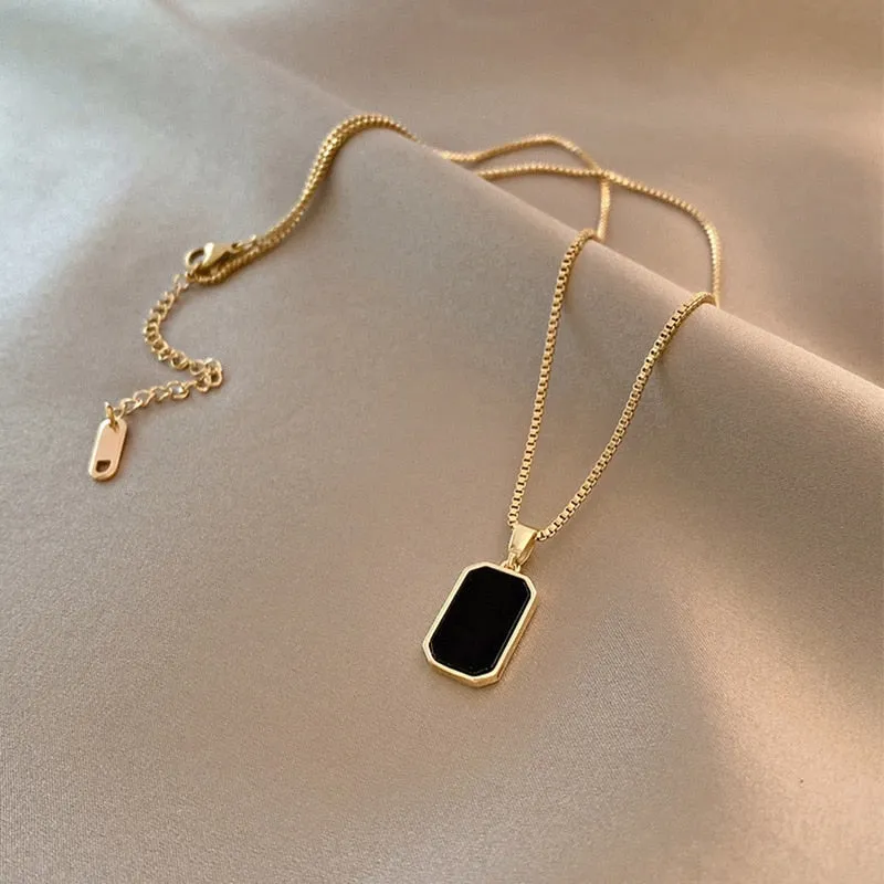 316L Stainless Steel Minimalist Rectangular Pendant Necklace For Women